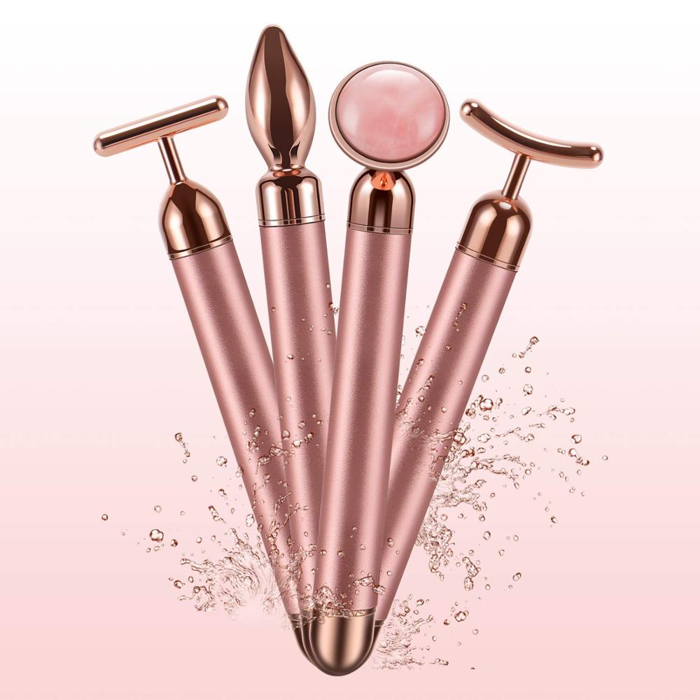 Vibrating Rose Quartz 4 in 1 Face Roller