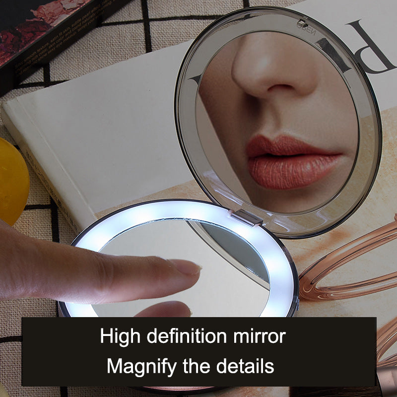 LED Lighted Mini  3X Magnifying Compact Makeup Mirror