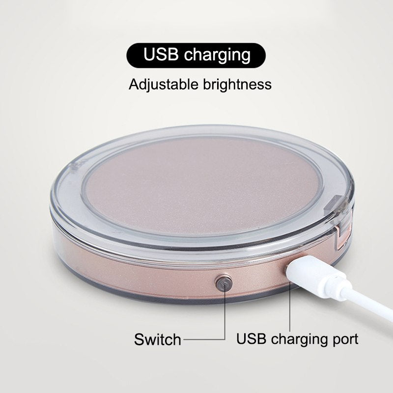 LED Lighted Mini  3X Magnifying Compact Makeup Mirror